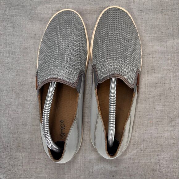 Olukai Pehuea Sneaker Grey Blue Mesh Slip On Loafer Boat Shoe Women’s Size 10 - Picture 7 of 11